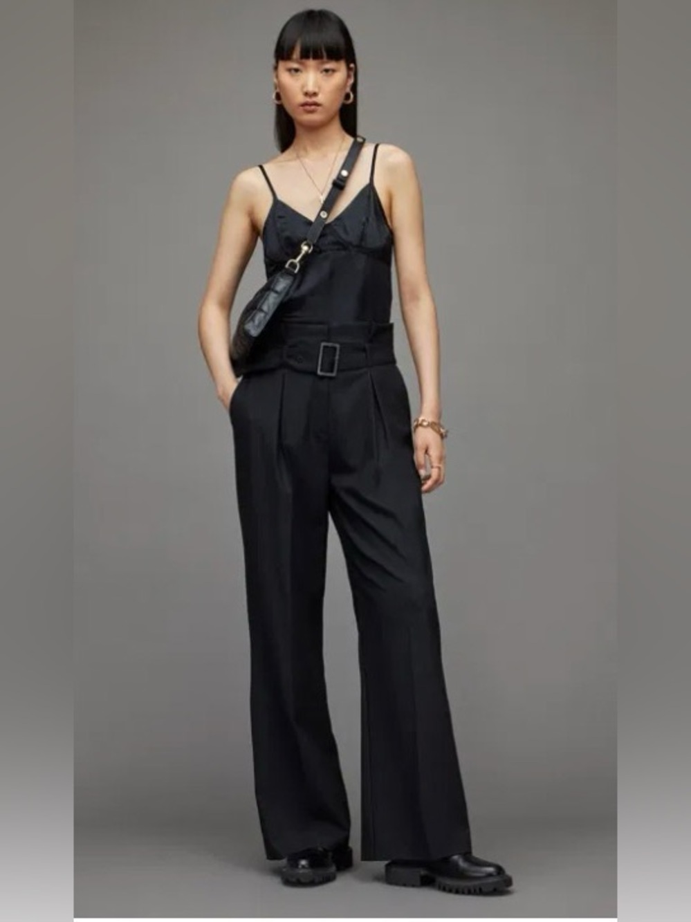 All Saints NYE high waisted & belted, wide leg Trouser pants - new! Size 6